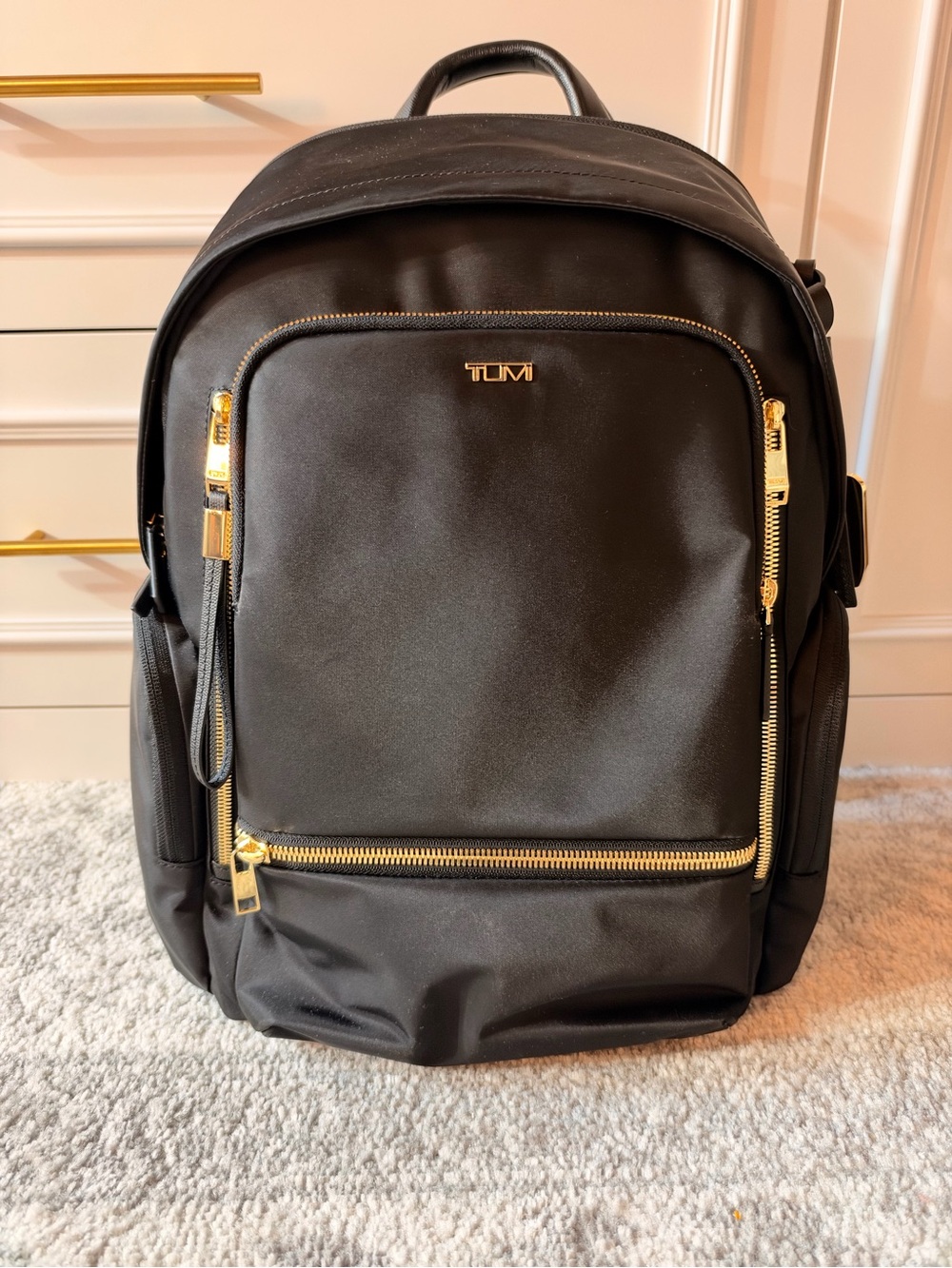 Tumi Black Backpack with Gold Hardware